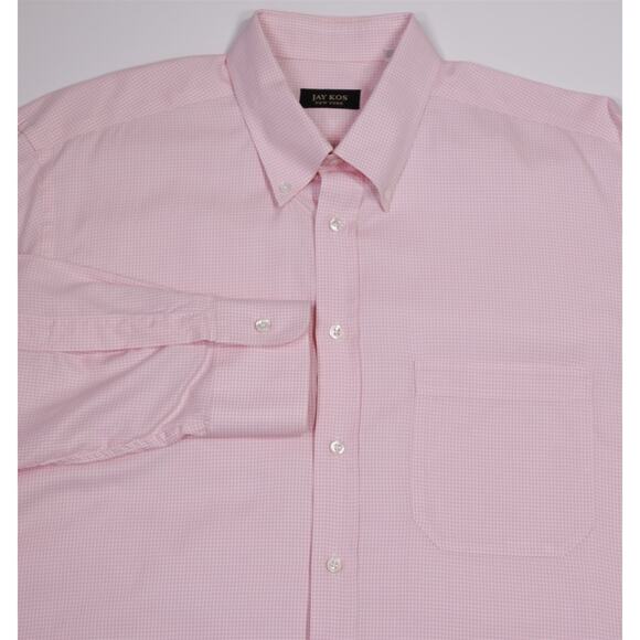 Jay Kos New York Pink White Check Cotton Dress Shirt (44) 17.5-34/35 - Picture 1 of 8
